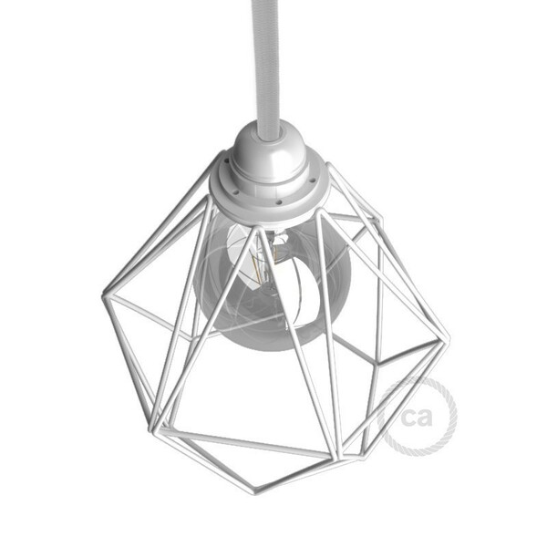 Diamantförmiger Lampenschirmkäfig aus Metall weiß