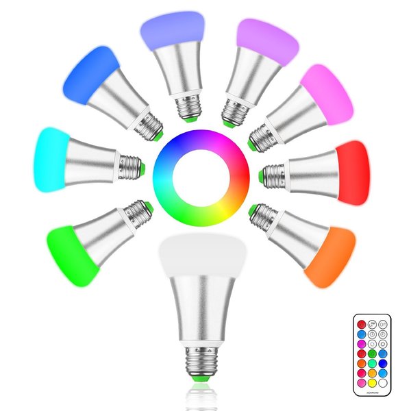 LED Farbwechsel Birne E27, RGB + W, inkl. Fernbedienung